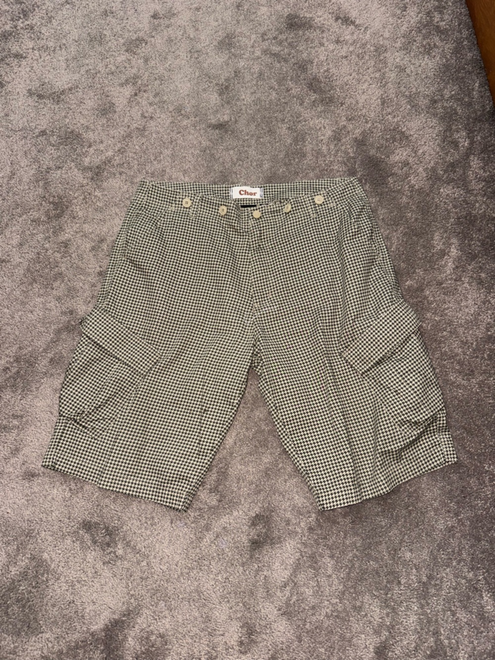 Chor Houndstooth Cargo Shorts Tailored Black White SIZE 36
